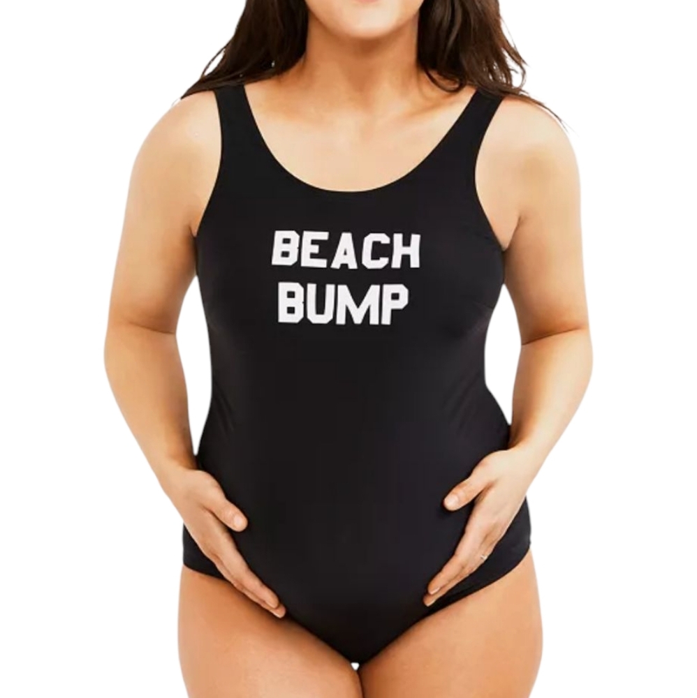 Motherhood Maternity Beach Bump One Piece‎ Swimsuit Black Bathingsuit Modest S